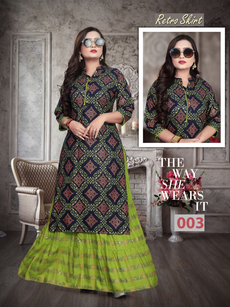 Aagya Retro Skirt Ethnic Wear Rayon Printed Designer Kurti With Skirt Collection